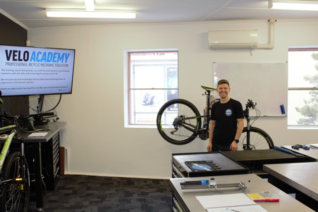 Rob Dean inside the newly set up Velo Academy